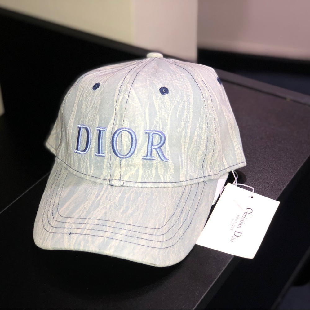 Dior Light Blue Embroidered Logo Cap